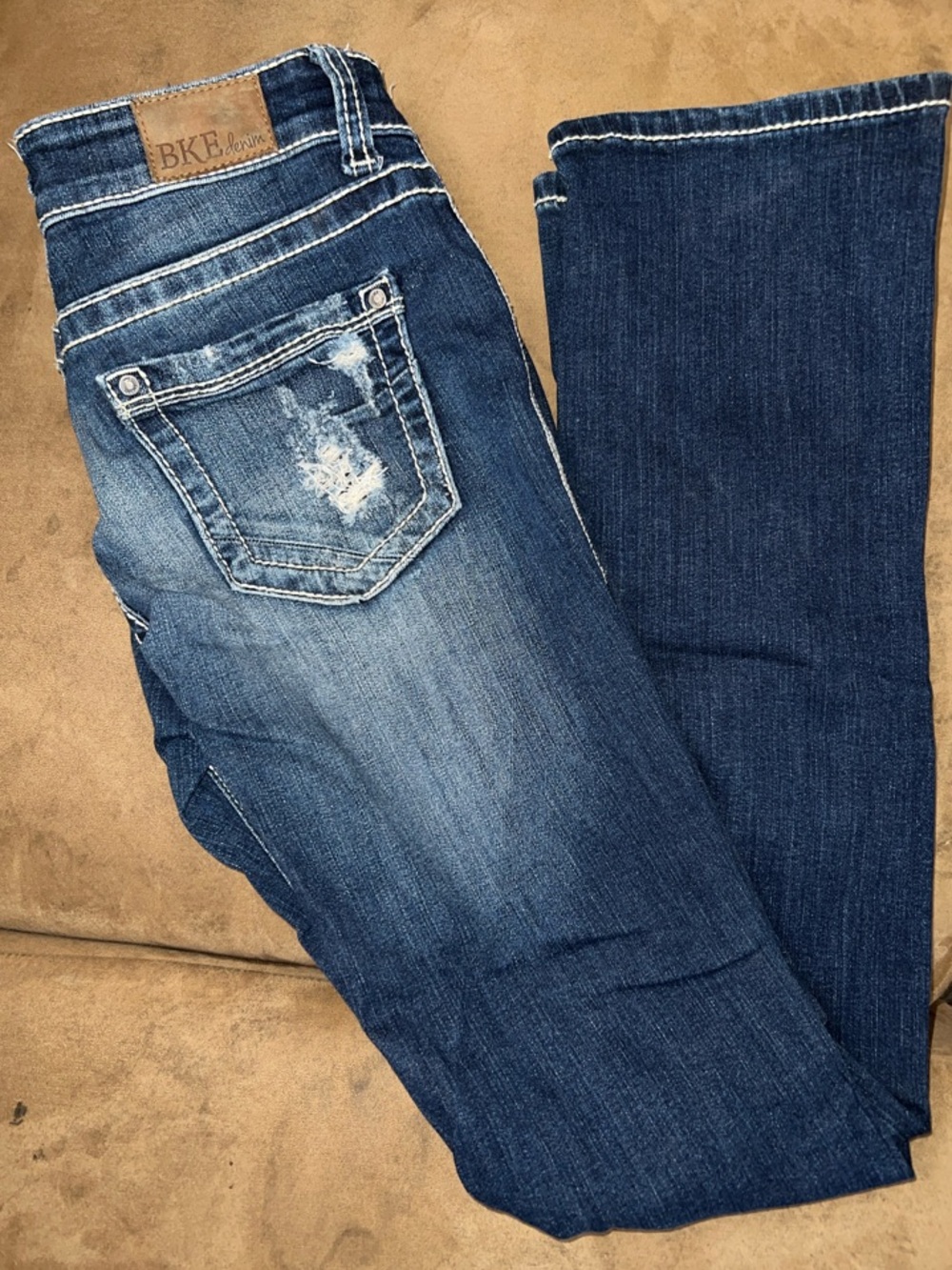 BKE Women's Dark & Medium Blue Bootcut Jeans with Faded Detail